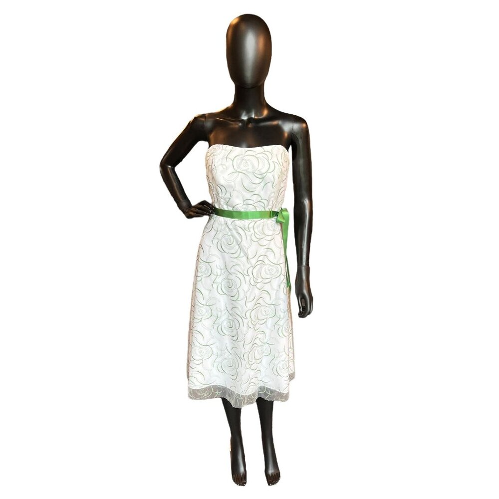 Green Embroidered Cocktail Mid-Length Dress
